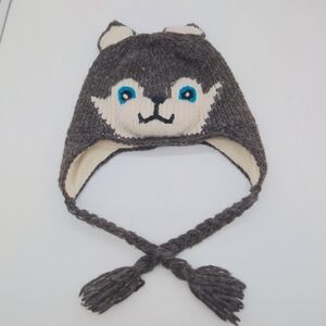 Norskeear Husky Dog Gray Animal Knit Hat with Ear Flaps